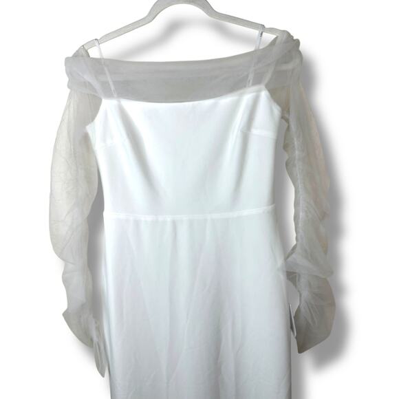 Lulus Bridal NWT Beautifully Beloved White Mesh Off-the-Shoulder Gown Maxi Dress - Picture 5 of 10